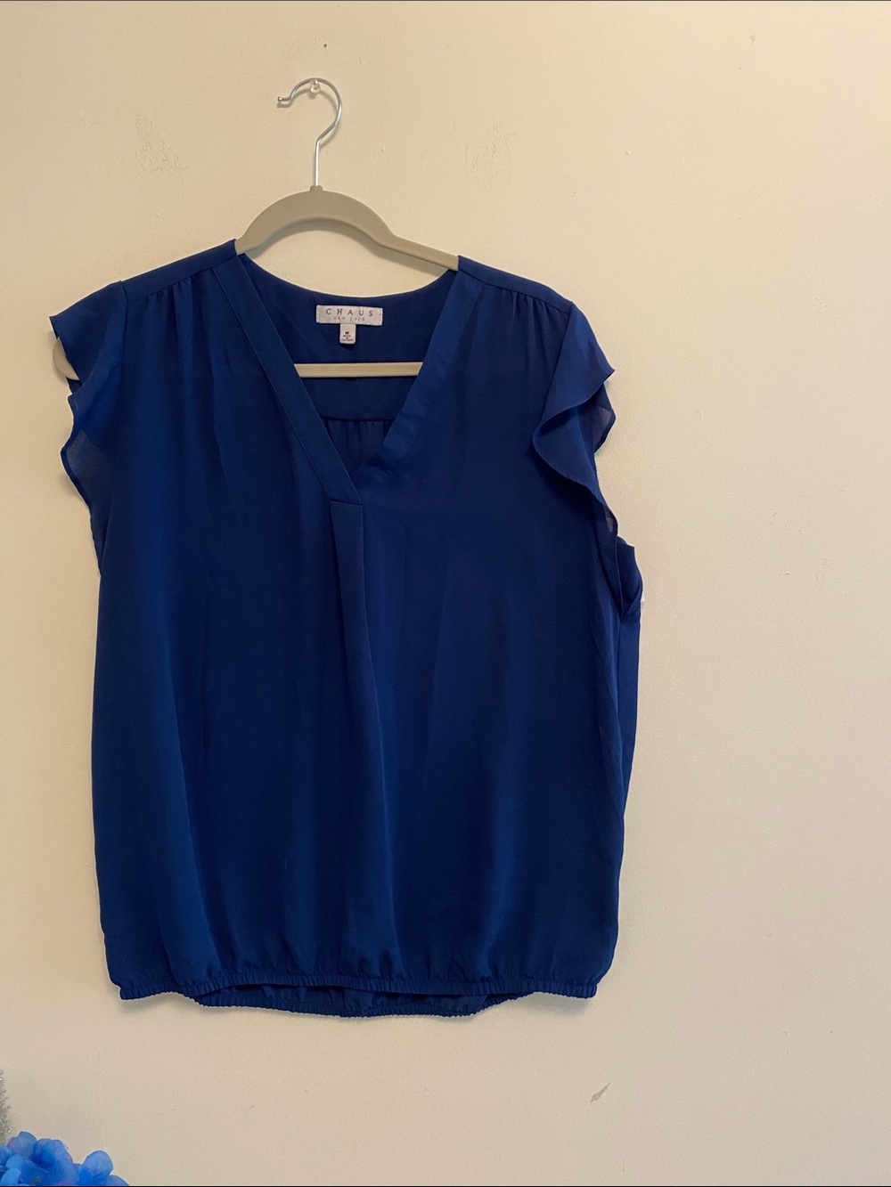 Chaus Royal Blue V-Neck Flutter Sleeve Top